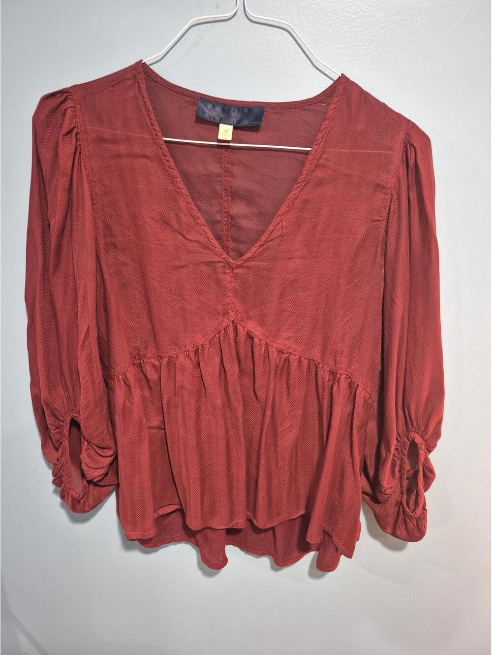 Blue Rain Women's Red V-Neck Long Sleeve Blouse, Medium
